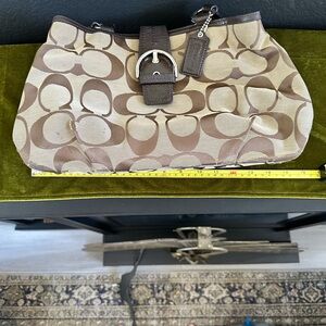 Coach Tan and Brown Patterned Shoulder Bag